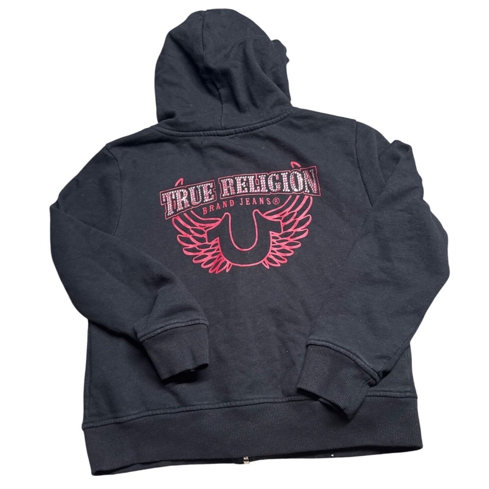 True Religion Boys M Black Red Crystal Wing Zip Hoodie Rhinestone 55814-00